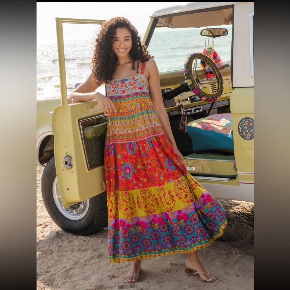 Natural Life Patricia Maxi Dress - Red Mustard Border - L